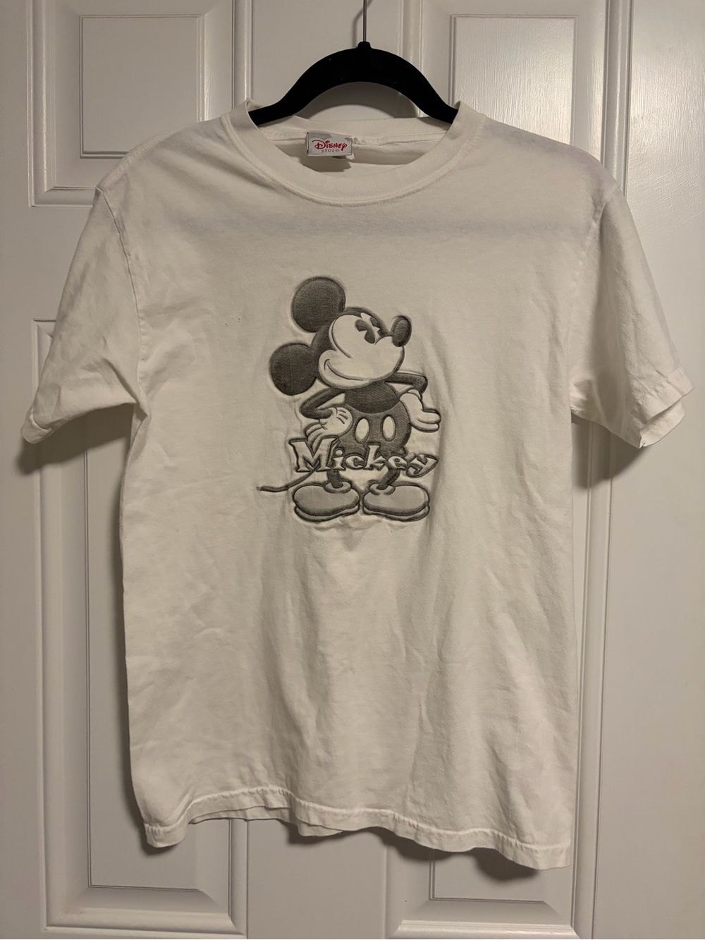 Vintage Disney White Tee with Gray Sketch Mickey Graphic